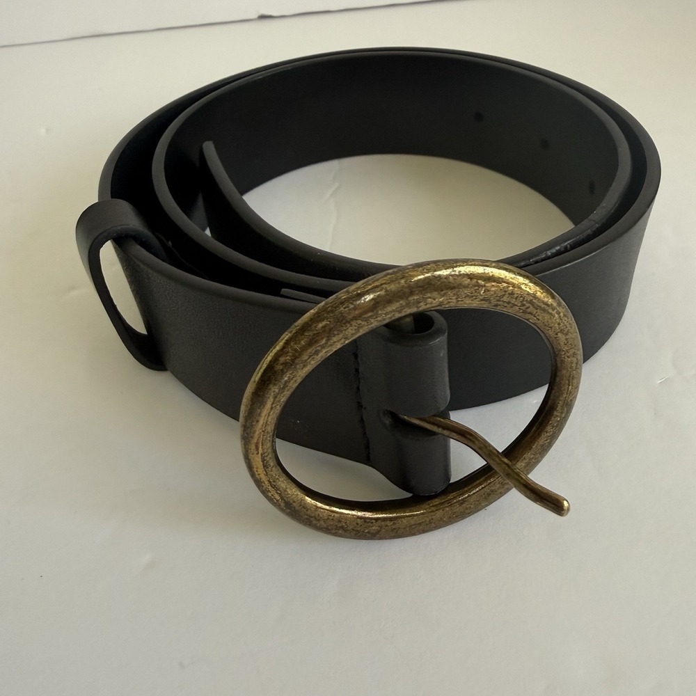 Wilfred Free Aritzia Black Leather Belt XXS Distressed Brass Buckle Classic EUC
